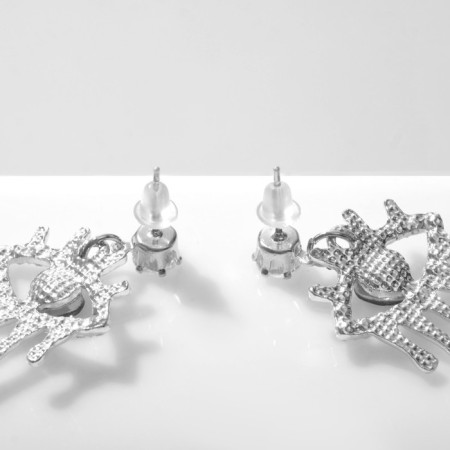 Earrings with rhinestones "melting" eyes, white-green color in silver-2