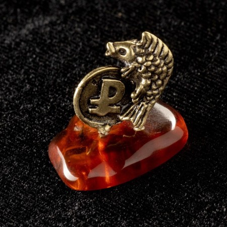 Souvenir "Karas with ruble", brass, amber, 2.5x2.5 cm-3