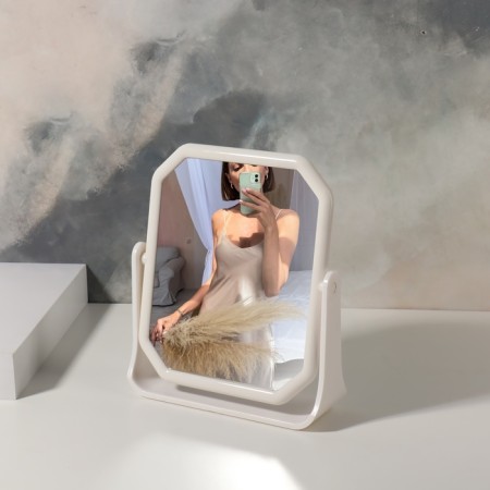 Mirror on a stand, bilateral, mirror surface 13.5 × 16 cm, white color-2