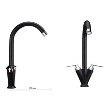 Kitchen mixer Ulgran U011-308, two-wound, black color