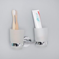 Holder for dental brushes, wall -mounted, accoona A11304, 2 glasses, glass, color chromium