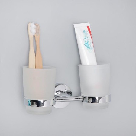 Holder for dental brushes, wall -mounted, accoona A11304, 2 glasses, glass, color chromium