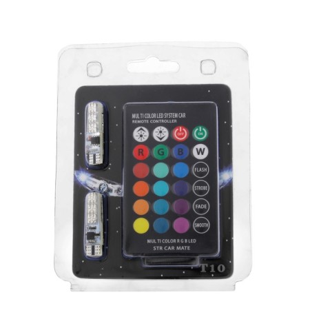Auto Stuffing LED T10 W5W, 12 V, Multi glow, remote control, set 2 pcs-3