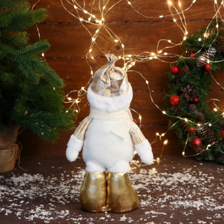 Soft toy "Snowman in a costume with rhombics" stands, 15x28 cm, gold-1