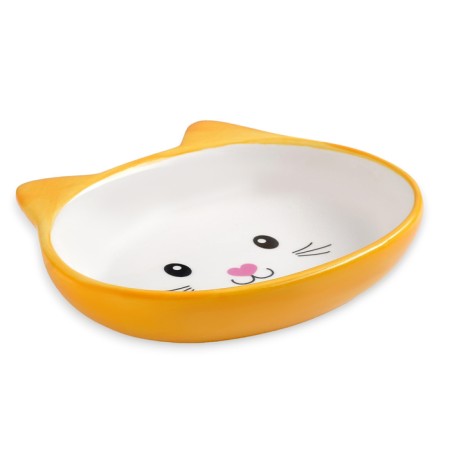 MIK Ceramic oval "cat muzzle" 200 ml 14 x 12 x 3.5 cm, yellow-orange-2
