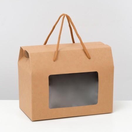 Box-pack, with a window and handles, craft, 20 x 15 x 11 cm