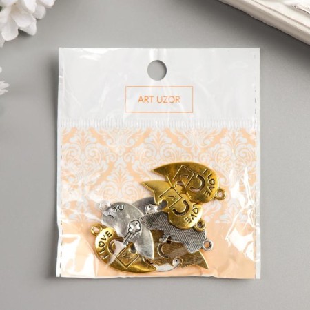 Decor for creativity Metal "Heart two halves - lock and key" Gold and silver 3x2.7 cm 476826-3