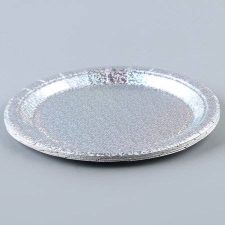 Paper plate "Hologography", in a set of 6 pcs., Silver color-1