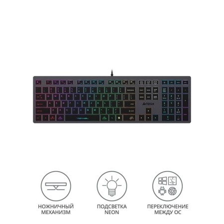 Keyboard A4Tech FSTYLER FX60 Gray USB Slim Led (FX60 Grey / Neon)-1