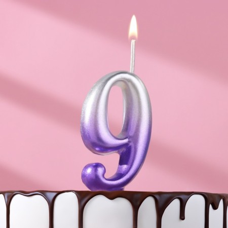 Candle for the cake "Oval", number "9", 5.5 cm, silver-sir