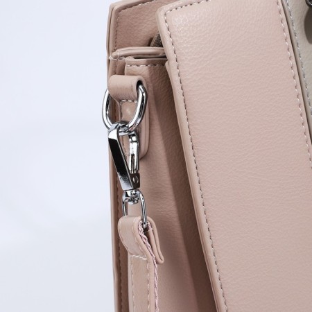 Bag Tout with zipper, external pocket, long belt, beige color-4