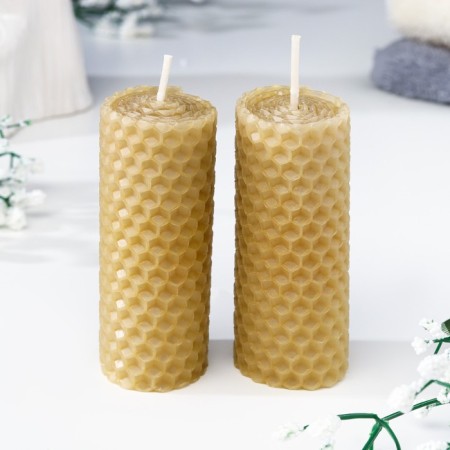 A set of candles from honey wax with the addition of "cinnamon" 8 cm, 2 pcs-1