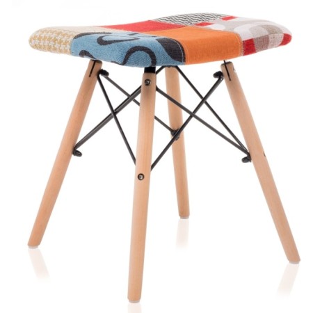 Stool Ben Multicolor array of beech/metal/fabric, natural/colored 40x40x44 cm-1