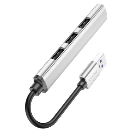 Adapter Hoco HB26, 4 V 1, USB - USB3.0/USB2.0*3, cable length 13 cm, silver