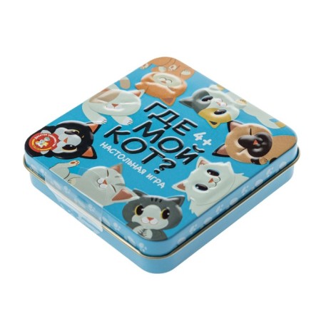 Board game "Plastic cubes. Where is my cat? ", Tin box-1