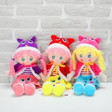 Soft doll "Girl in a cloak", with a colored bow, 45 cm, Mix colors-1