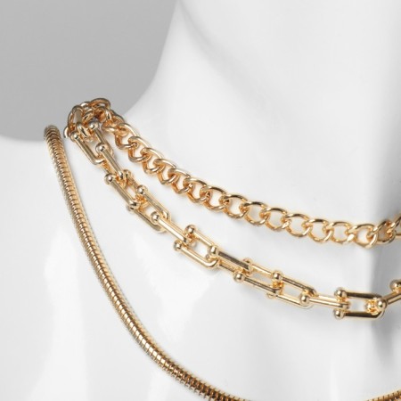 Necklace "chain" trend, 3 threads, color gold, 51 cm-1