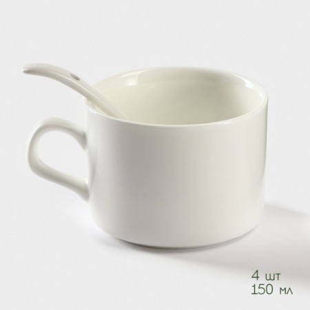 Ceramic mugs on a bamboo Bellatenero bamboo, 8 objects: 4 circles 150 ml, 4 tablespoons, white color-3