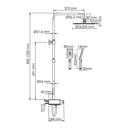 The shower system wasserkraft a113.069.126.ch Thermo, tropical shower, thermostat, chrome-2