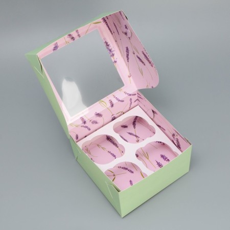 Capcake box, confectionery packaging double -sided, 4 cells “With Love”, 16 x 16 x 10 cm-4