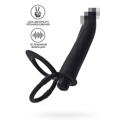 Black & Red toyfa double penetration nozzle, 19 cm, silicone, black color