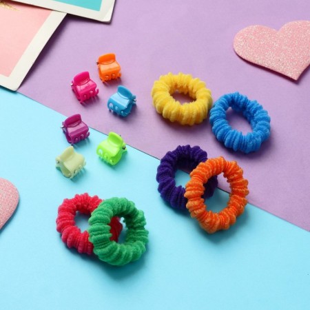 Hair Set "Tm -Mahrushka" (6 elastic bands, 6 crabs) ribbed rainbow, mix-1