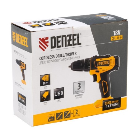 Drill-shuruvret battery. Denzel CDL-18-0 26117, Li-Ion, 18 V, 400-1500 rpm, without battery-4