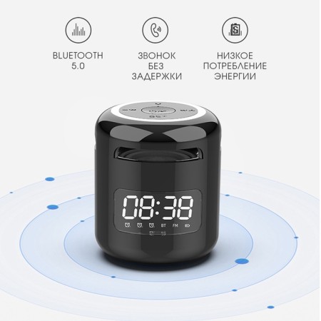 Clock - Electronic desk alarm clock: column, Bluetooth, TF card, 7.6 x 8.8 cm, USB-7