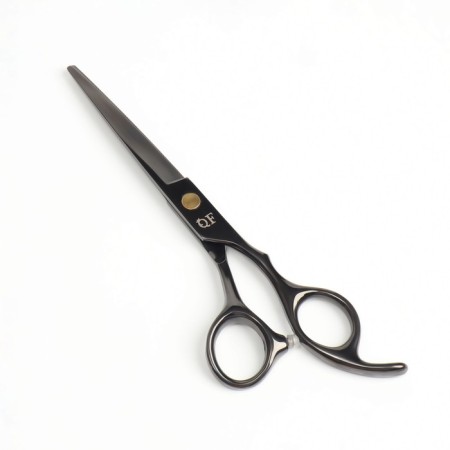 Hairdressers scissors with an emphasis “Premium”, bent rings, blade - 6.5 cm, black color-1