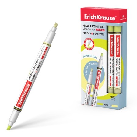 Erichkrause Visioline V-16 Neon+Pastel, 0.6-3.3 mm, bilateral, water-based ink, yellow, yellow