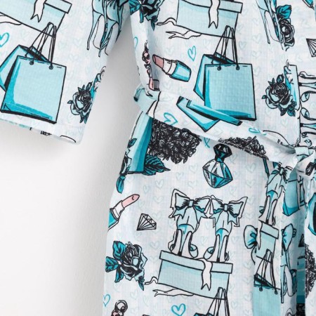 Women's bathrobe Ethel "Mint Mood" sleeve 3/4, size 42-44, waffle 200g/m2, 100% cotton-6