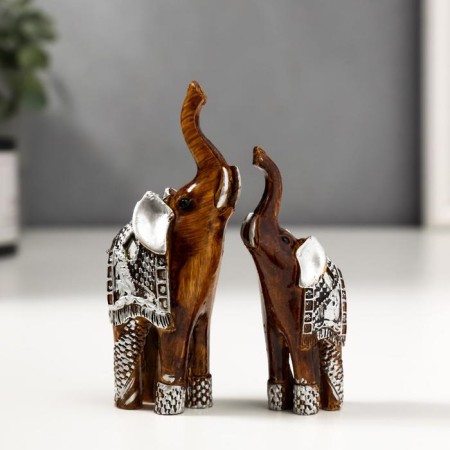 Polystone souvenir "Two elephants under a tree in a silver blanket" Set 2 pcs 11x8x3.2 cm-2