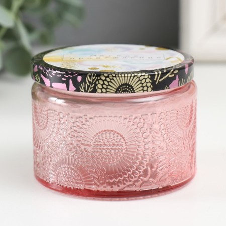 Bank for candles glass with a “soft awakening” lid 120 ml pink, round 5x7x7 cm-1