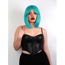 Artificial wig, with a bang, imitation of the skin, 30 cm, turquoise color (#sht127)