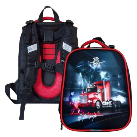 School backpack 38 x 30 x 16 cm, ergonomic back, Stavia "Red Truck"