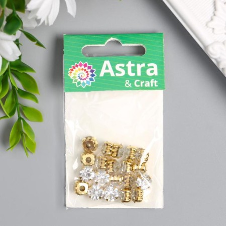 Crystal rhinestones in DACs/gold "Astra" 8mm, 20pcs/pack, transparent-2