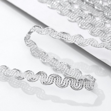 Decorative braid “Wave”, 9 mm, 10 ± 1 m, silver color-1