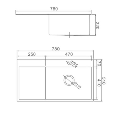 Kitchen sink Aflorn AF97851-R, Right-off, right, S = 3.0 and 0.8 mm, 78x51x22 cm, siphon, satin-8