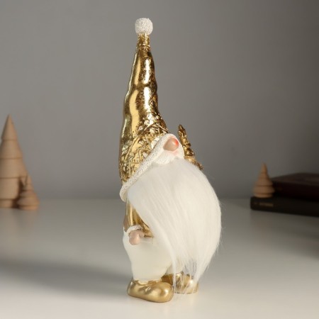 Suvenir Polystone "Santa Claus in a gold cap, with a Christmas tree" 11x9x25 cm-1