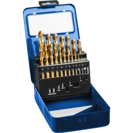 Set of drill on metal bison, P6M5, cylinder. Saar, 1-10 mm, 19 pcs, titanium. coating, case 96002