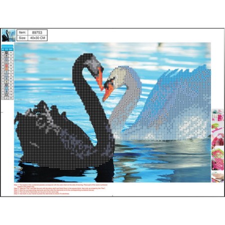 Diamond mosaic 5D "Swans" 30 × 40 cm, without a subframe, partial filling