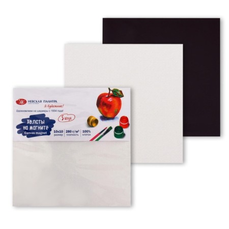 Canvas-magnet set 5 pieces, 3 mm, 10 x 10 cm, 280 g/m², square, bag with euro suspension