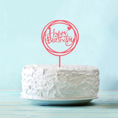 Topper "Happy Birthday", circle, pink color-1