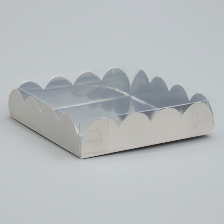 Cookie box, confectionery packaging with PVC lid, silver, 13 x 13 x 3 cm-1