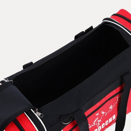 Road bag on a zipper, with an increase, 3 outer pockets, a long belt, black/red color-3