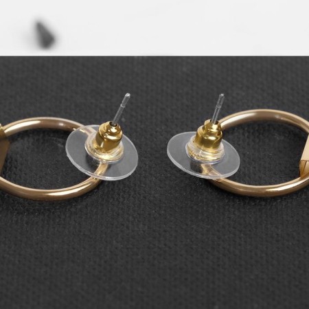 Hanging earrings with Hollywood rhinestones on the ring, white color in gold, 16 cm-1