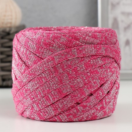 Knitted yarn "Ribbon" with Lurex 85m/170 ± 5 g (fuchsia, lurex: silver)