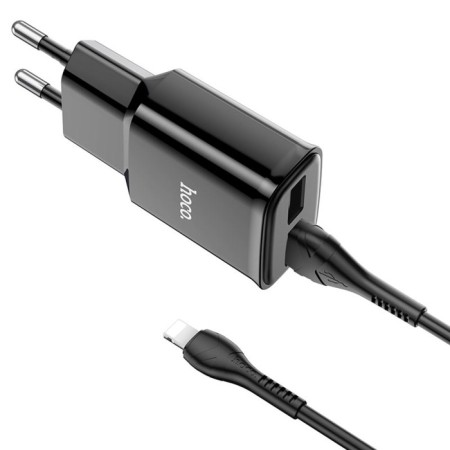 Network charger Hoco C88A, 2 USB, 2.4 A, Lightning cable - USB, 1 m, black