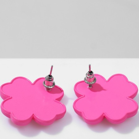 Earrings Metal "Clover" with hearts, pink color-2
