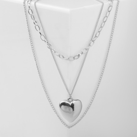 Pendant "chain" medallion, heart, color silver, 45cm-2